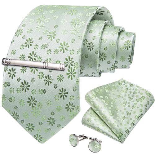 Image of DiBanGu Silk Floral Ties for Men Woven Paisley Necktie and Tie Clip Handkerchief Cufflinks Set for Party Wedding