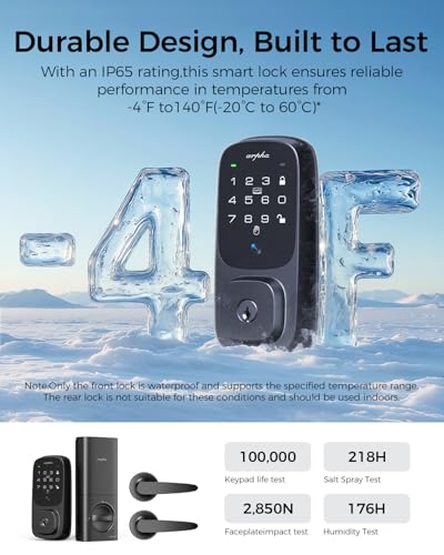 Image of ARPHA Keyless Entry Door Lock, Palmar Vein Recognition Deadbolt with Handleset for Front Door, Built-in WiFi, Amazon Alexa, Google Assistant, App-Control, Voice Control, NFC