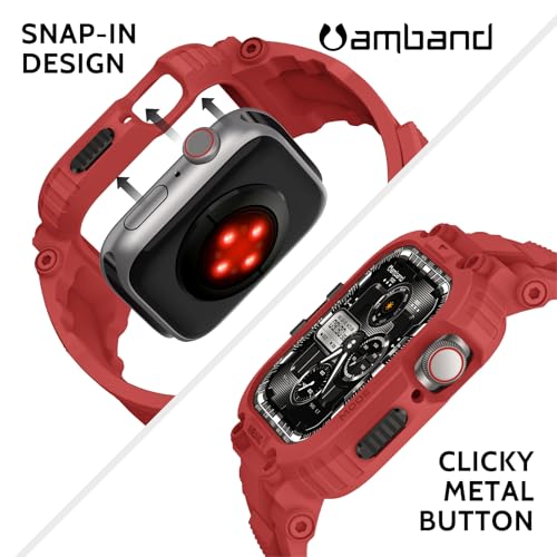 Image of amBand Bands Compatible with Apple Watch 9 /8 /7 /SE (3 /2 /1) /6 /5 /4 45mm /44mm Case for Men, M1 Sport Series Rugged Bumper Protective Cover for iWatch SE3 /SE2 /6 /SE /5 /4 /3 44 mm 42mm - Mars Red