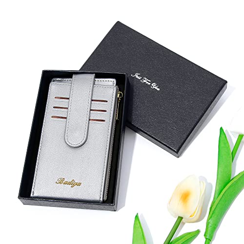 Image of Badiya Slim Women Wallet RFID Blocking Bifold Compact 9 Card Slots Holder Wallets Soft Leather with Zipper Coin Pocket 2 ID Window