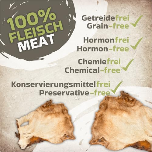 Rinderkopfhaut mit Fell für Hunde 1 kg (ca. 15–20 Stück) | Getrocknete Rinderkopfhaut Kauartikel | 100 % natürlich | Mit Fell | Luftgetrocknet | Getreidefrei | Langer Kauspaß für kleine & große Hunde
