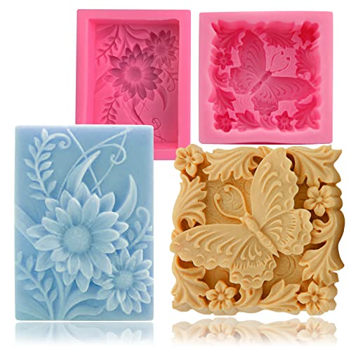 2 Pack Butterfly Flower Soap Molds for Soap Making, 3D Floral Silicone Mold for Handmade Soaps, Bath Bombs, Lotion Bars, Beeswax, Candles, Polymer Clay, Plaster of Paris, Resin Craft Making Supplies