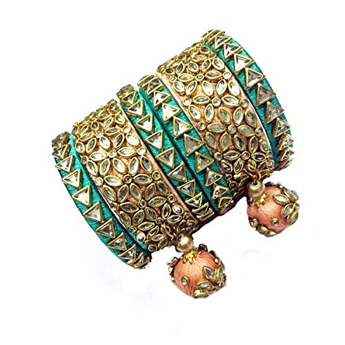 Traditional silk thread kundan kangan set for women's and girls peach ...