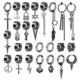 MLPKOI 25Pcs Pendientes Hombre, Acero Inoxidable Pendientes Colgantes, Gothic Piercing Knorpel Ohrringe, Cruz Colgantes Punk Pendientes para Hombre Mujer