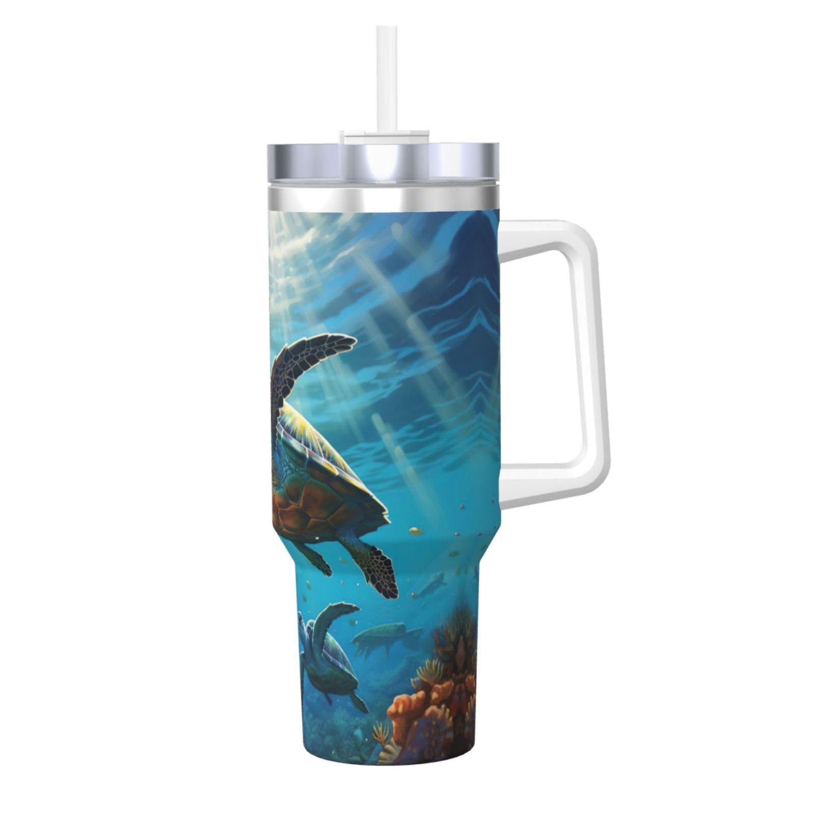 Sea Turtles Ice Bully Wasserflasche aus Edelstahl, doppelwandig, isoliert, mit Griff und Strohhalm-Deckel, 1,2 l