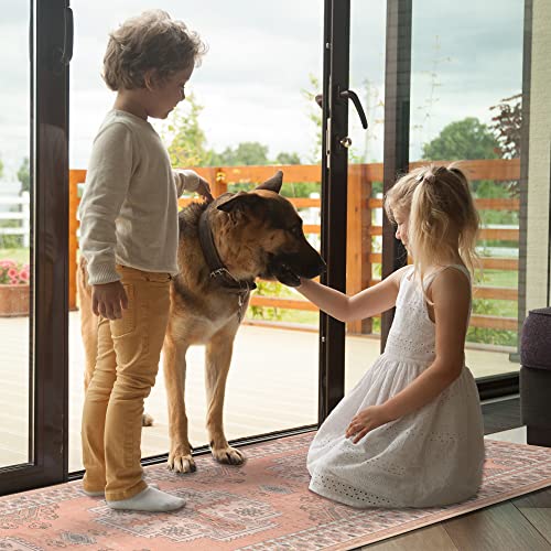 Area Rug Runner For Hallway Washable : 2X6Ft Boho Kitchen Runner Pink Carpet Non Slip No Crease Laundry Floor Rug With Rubber Backing For Indoor Home Bedroom Bathroom Dining Entryway Living Room Decor #TOP5