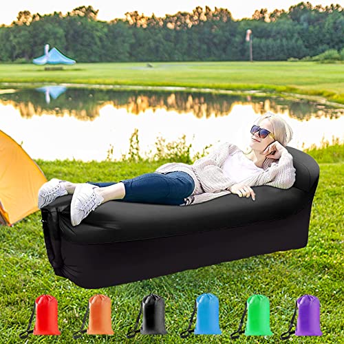 KEEPAA Inflatable Lounger air Sofa: Portable Outdoor Camping Inflatable Couch Hammock - Waterproof Anti Air Leaking Design for Hiking Camp Beach Party (Black)