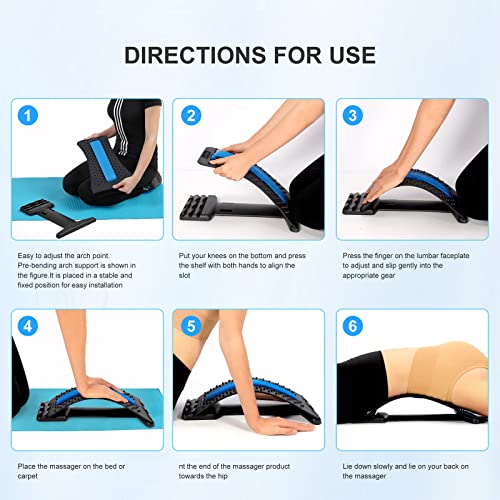 Back-Stretching-DeviceBack-Massager-for-Bed-Chair-CarMulti-Level-Lumbar-Support-Stretcher-Spinal-Lower-and-Upper-Muscle-Pain-ReliefBlackBlue