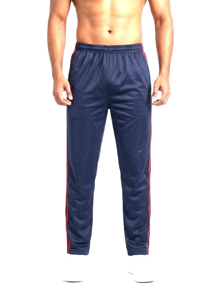 Men's Regular Fit Track Pants, Navy Blue with Red Side Stripes, 100% Polyester, Lightweight Quick-Dry-picture-33