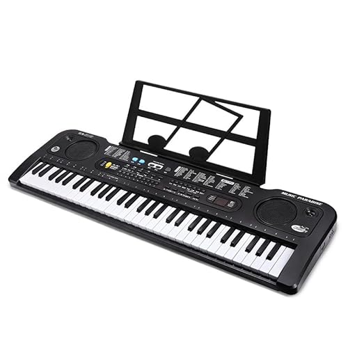 OXIZER電子 キーボード 電子 ピアノ61鍵盤 16種類音色 10種類リズム 6曲デモ曲 楽器 光る鍵盤 USB給電 録音機能 トランスポーズ機能 子供 初心者 練習用 おもちゃのマイクが付属 (ブラック)