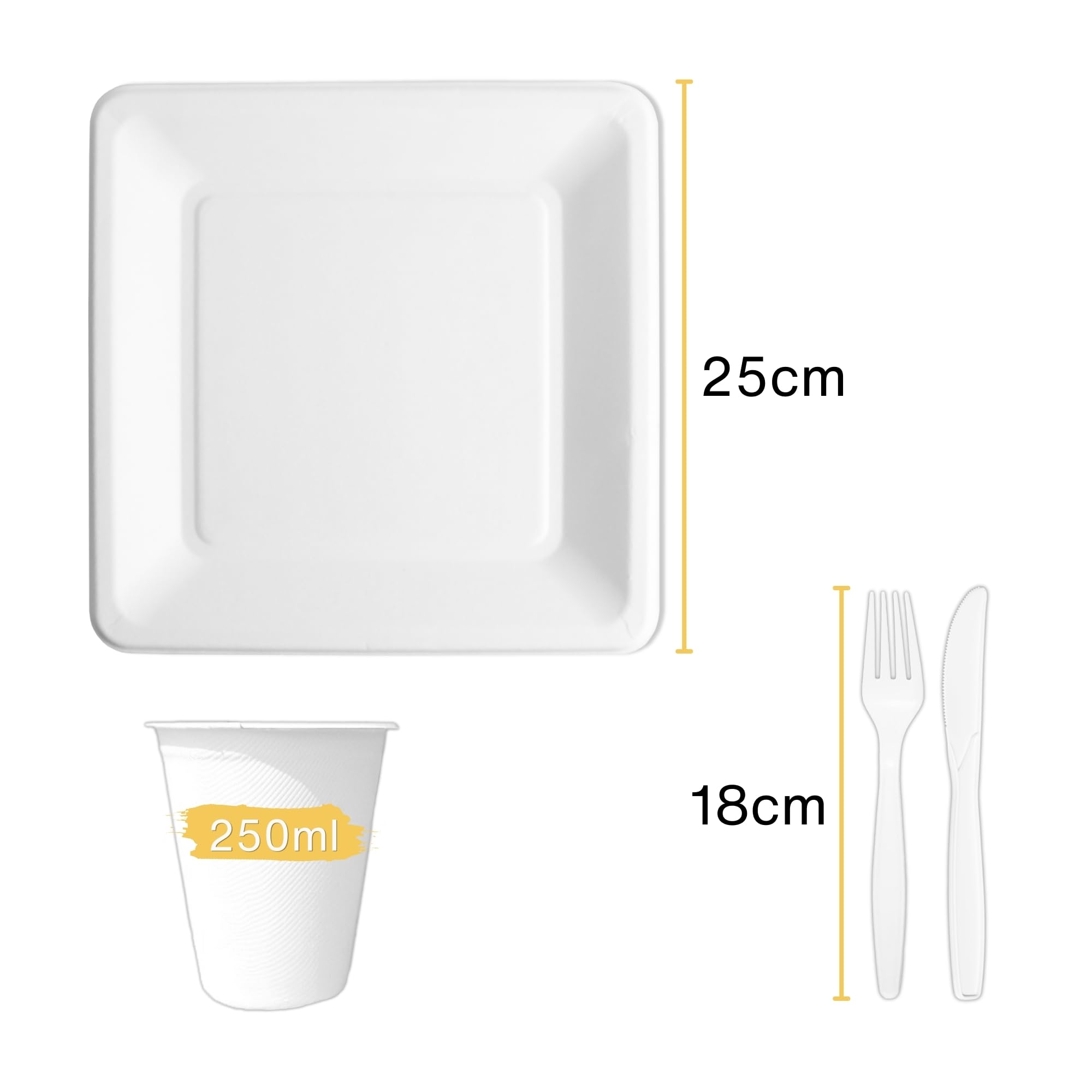 Lot De 100 Pièces Vaisselle Jetable Barbecue Linario - Écologique & Compostable (Assiettes, Couverts, Gobelets)