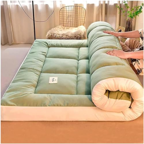 Colchón de futón plegable de felpa para suelo grueso, doble individual, tatami para adultos y niños, colchón grueso para cama de invitados (tamaño: 90 x 200 cm, color: verde)