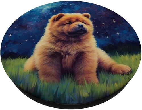 Miniatura 2 de Cute Chow Chow Dog In A Starry Sky Night Painting PopSockets Swappable PopGrip