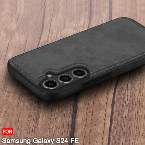 Image of TheGiftKart Genuine Leather Finish Back Cover Case for Samsung Galaxy S24 FE 5G | Shockproof Design | Raised Edges for Camera & Screen Protection | Stunning Minimalist Design Back Cover Case (Black)