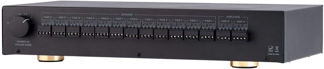 Monoprice SS-Pro 12 High Power Dual Source 300 Watt Peak 12 Pair Impedance Matching Speaker Selector (139067), Black