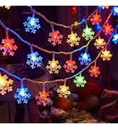 JOLYMOLY Snowflake String Lights 33 Ft 100 LED Christmas Lights Battery Operated Fairy Lights for...