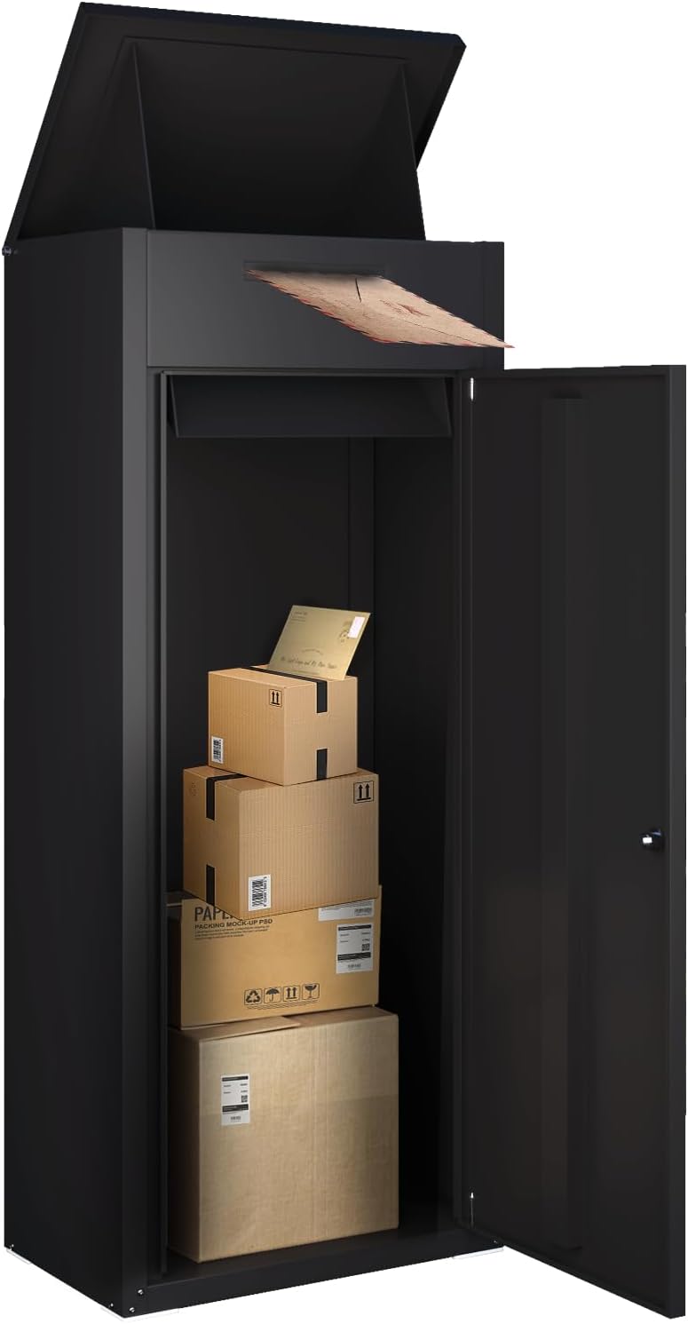 Package Delivery Box for Outside,Lockable Anti-Theft Parcel Drop Box with Mailbox Waterproof Weather Resistant Full Metal Frame for Porch Fence Curbside (47.2"x17.7"x19.7",Black) - Image 9