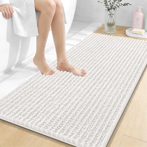 Image of OLANLY Long Bathroom Rugs Runner 47x24, Thick Soft and Absorbent Chenille Bath Mat, Non-Slip, Machine Washable Quick Dry Bath Rugs for Tub Shower Floor, Home Decor Accessories, Ivory