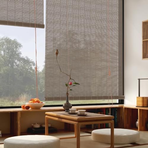 ABCVIP すだれ 竹スクリーン オーダーメイド 遮光 日よけ 遮熱 省エネ 室内 室外 天然 竹製ブラインド おしゃれ 巻上タイプ 取付簡単 幅150cm 丈240cm 狐色