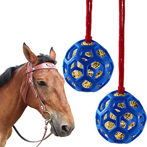 Nsbell 2Pcs Horse Treat Ball Hay Feeder Toy, Goat Feeder Ball Hanging Feeding Toy For Horse Goat Sheep Relieve Stress (Blue) #TOP30