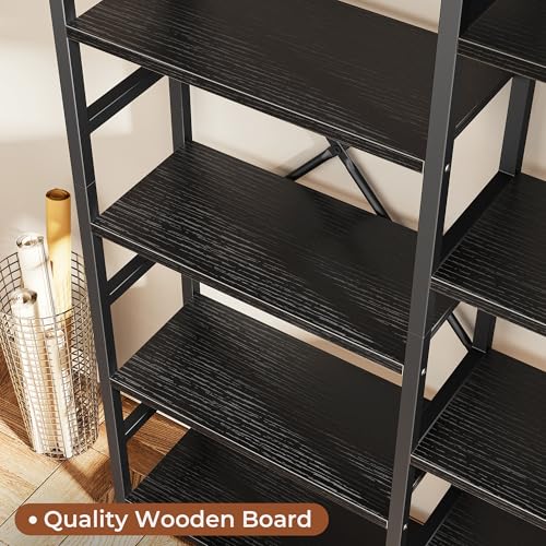 Image of SUPERJARE Triple Bookshelf, Bookcase with 14 Open Display Shelves, Wide Book Shelf Book Case for Home & Office, 5 Tier, Black