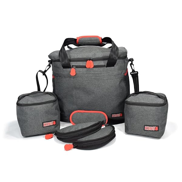 KONG Pet Travel Bag (5-Piece) & Washable Tote Organizer – Food Storage Containers & Collapsible Bowls, Multi-Functional Pockets – Great Weekend Pet Travel Set for Dog KONG Pet Travel Bag (5-Piece) & Washable Tote Organizer – Food Storage Containers & Collapsible Bowls, Multi-Functional Pockets – Great Weekend Pet Travel Set for Dog