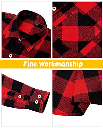 Siliteelon Toddler Boys Plaid Flannel Shirt Long Sleeve Button Down Shirts(A-Black Red Plaid, 6-12 Months) #TOP3