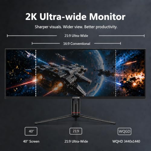 Image of Z-Edge 40 inch Ultrawide Gaming Monitor, WQHD 1440P 144Hz, IPS PC Screen