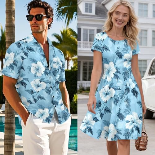 Image of AFPANQZ Couple Matching Outfit Casual Men's Button Down Shirt or Short Sleeve Summer Sundresses Dresses for Women 2026