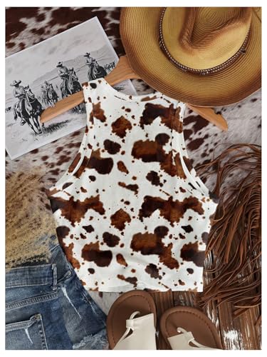 Women's Cow Print Tank Top Sleeveless Crewneck Fitted Crop Tops Summer Cowgirl Vest2