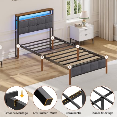 Lit 90x200 LED RVB + USB-C avec rangement AOGLLATI