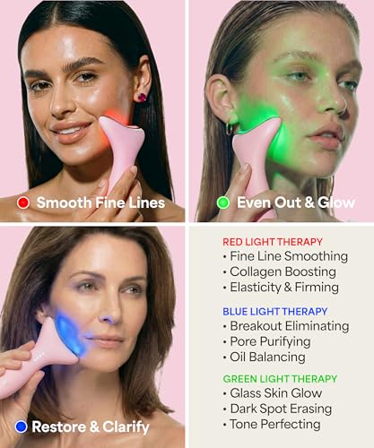 Image of REVO Genie Facial Massager for Face and Neck, LED Beauty Device with Heat and Vibration, Depuffing Sculpting Tool with Red Blue Green Light Modes for Skincare Routine