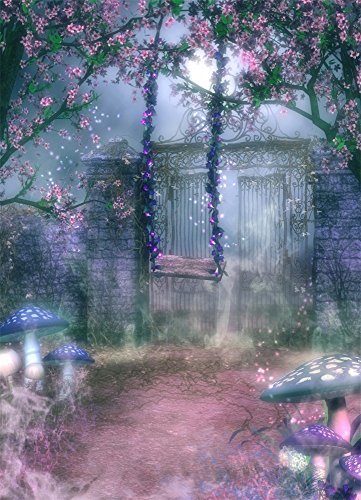 laeacco Vinyl dünn Hintergrund, Halloween Portraits 5 x 2,1 Fotografie Dream Garden Castle Forest Swing Pilz Mushroom Magic Blumen Baum Elfen 1,5 (W) X 5,6 (H) M Hintergrund Foto Studio Requisiten – Bild 5