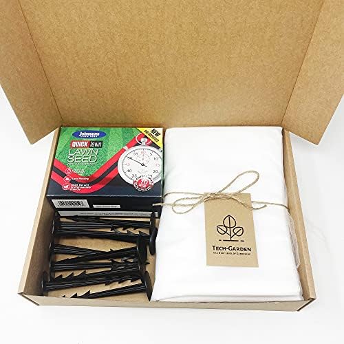 Grass Seed Kit  Grow New Lawn or Patch Repair - Full Hard Wearing Fast Growing Propagating & Germination Mix Kit  Seeds Fleece Cover & Ground Pegs  250 g - 10 Sqm Box Pack with Spreader