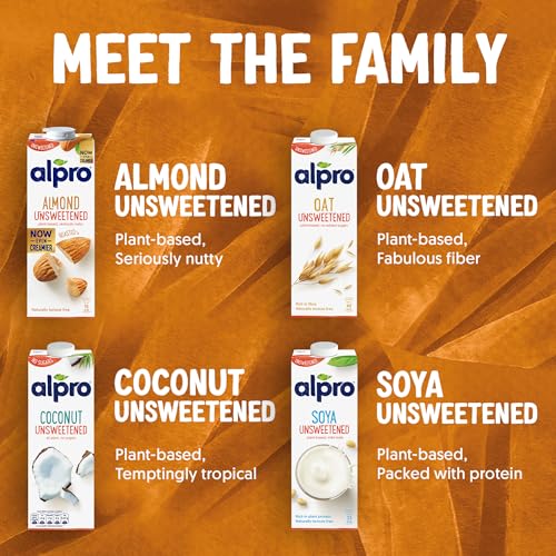 Alpro Almond Unsweetened Drink, 100% Plant-Based, Lactose Free - 1L (6X1L)