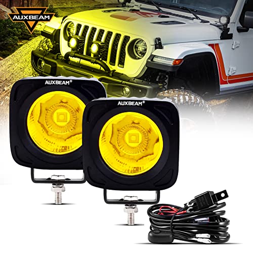 Auxbeam 3.5in 50W Round LED Offroad Light, 5000LM Amber Fog Light, Yellow Spot Flood Combo for Jeep & Truck Amber Led Offroad Light