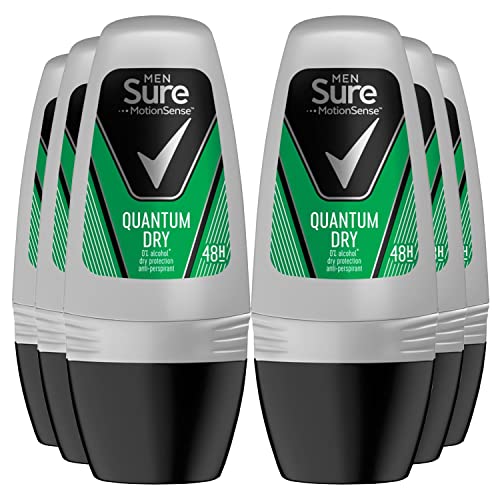 Sure Quantum Dry Anti-perspirant Roll On pack of 6 48h protection against sweat and odour MotionSense technology deodorant 50 ml