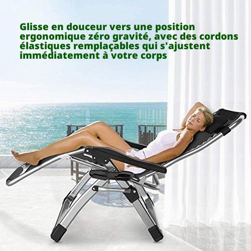 Bain de Soleil Pliage Zéro Gravité Chaises Recliner pour Beach Patio Jardin Camping en Plein Air Portable Maison Lounge Chair Prend en Charge 200 kg Noir (Couleur : Without Cushions)