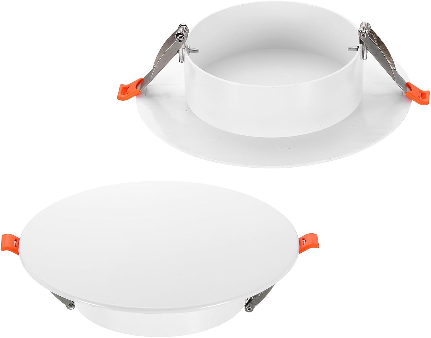 7.3-Inch Spring Mount Ceiling Cover Plates, Recessed Light Trim Wall, Downlight Hole Cap Decorative Panel with Buckle Fit 5-6.9inch Round Hole Ceiling Openings, White 2 Pack