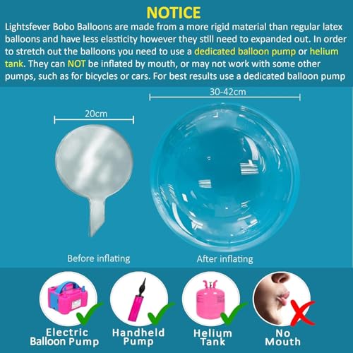 Image of Lightsfever 8pc LED Light up Party Balloons with Batteries, Warm White Lights with Clear Bobo Balloons for Helium or Air, Home Decor Wedding Birthday