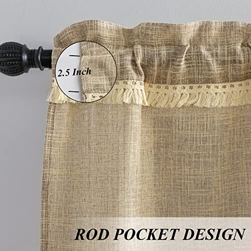 Beda Home Tassel-Linen-Textured-Curtain-Valance For Farmhouse's-Kitchen; Light-Filtering-Rustic-Topper For Small-Windows Bedroom Privacy Added Rod-Pocket Design(Taupe, 52W X 18L) #TOP1