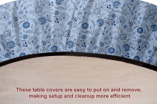 Image of The Furnishing Tree Elastic Cotton Round Dining Table Cover 36x36 in Inches Floral Navy Blue