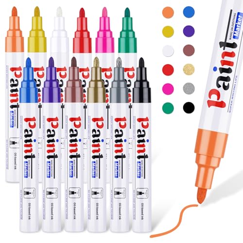 Nesayerk Marqueurs à Peinture Imperméables, 12 Couleurs à Base d'huile, pour le Bois, Peinture sur Roche, Tissu, Céramique, Verre, Plastique, Métaux et Presque Toutes les Surfaces Nesayerk Marqueurs à Peinture Imperméables, 12 Couleurs à Base d'huile, pour le Bois, Peinture sur Roche, Tissu, Céramique, Verre, Plastique, Métaux et Presque Toutes les Surfaces