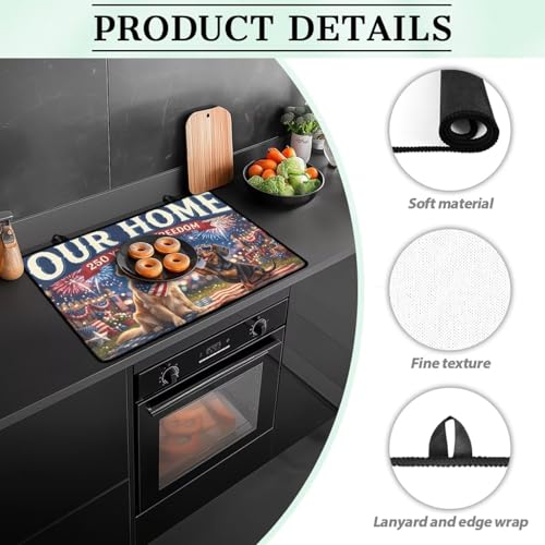Image of Poceacles 4th of July Electric Stove Top Cover Induction Electric Stove Protector Non-slip Glass Cooktop Cover Stovetop Mat Multipurpose Flat Top Mat, Dog American Flag 250 Years Print