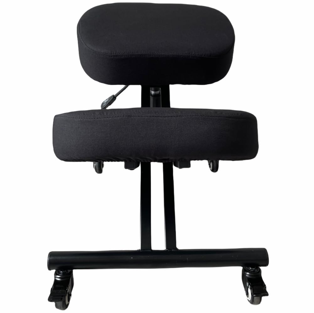 BLACK POINT O'KNEEL Basic Silla Ergonómica Profesional para arrodillarse de Lino para Oficina y Hogar, Silla Ergonómica de Rodillas. Silla Ergonómica (Funda de Lino Negro incluida)