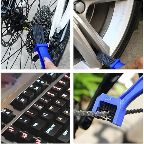 Image of Bike Chain Cleaning Brush, Professional Bicycle Maintenance Tool, Blue Handle with Black Bristles, Multi-Purpose Gear Cleaner