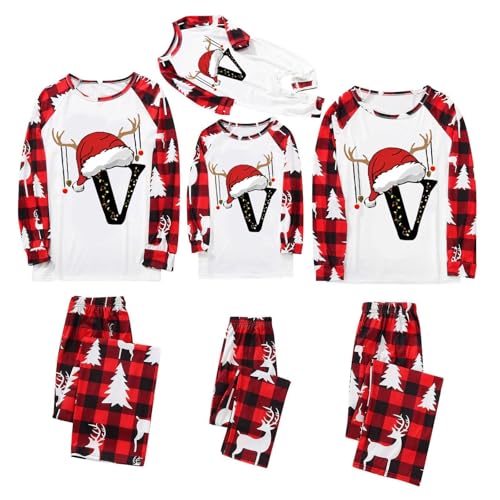 Pijama Navidad Familia Conjunto de Pijamas Familiar Navideños a Juego Pareja Estampado A-Z Natal Letras Camiseta y Pantalones Ropa de Dormir Navideñas Familiares para Hombre Mujer Niños Bebés 2025 A