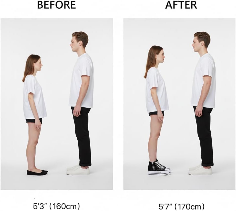 Womens Platform Shoes Hidden Wedge 4 Inches Height Increase, High Top Canvas Sneakers High Heel White Black Fashion Sneakers for Women and Girls - Image 4