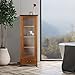 Teamson Home Avery Linen Tower Tall Slim Narrow Wooden Bathroom Multifunctional Storage with Glass Panel Door 4 Tiered Shelves 1 Drawer, Oil Oak
