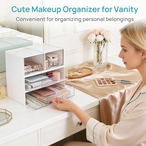 Image of Vtopmart 2 Pack Clear Stackable Storage Drawers,12.1''W Plastic Organizers Bins for Beauty Supplies, Ideal for Vanity, Bathroom, Cabinet, Room Organization, White